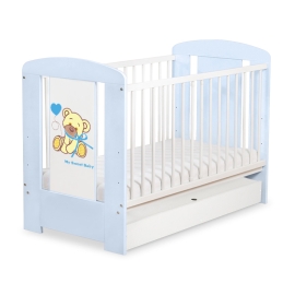 Baby cot bed 120x60cm Tedy Bear with bow blue with drawer STANDARD