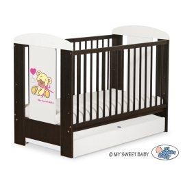 Baby cot bed 120x60cm Tedy Bear with bow cream with drawer STANDARD