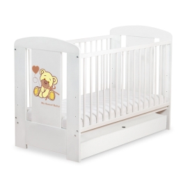 Baby cot bed 120x60cm Tedy Bear with bow cream with drawer STANDARD