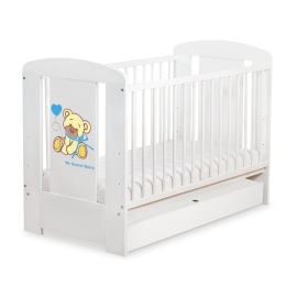 Baby cot bed 120x60cm Tedy Bear with bow cream with drawer STANDARD