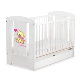 Baby cot bed 120x60cm Tedy Bear with bow cream with drawer STANDARD