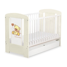 Baby cot bed 120x60cm Tedy Bear with bow cream with drawer STANDARD