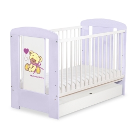 Baby cot bed 120x60cm Tedy Bear with bow lilac with drawer STANDARD