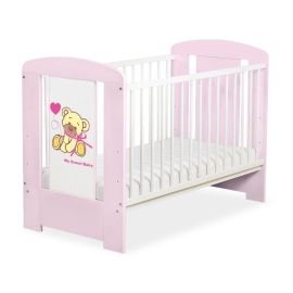 Baby cot bed 120x60cm Tedy Bear with bow pink no. 5004-08-324