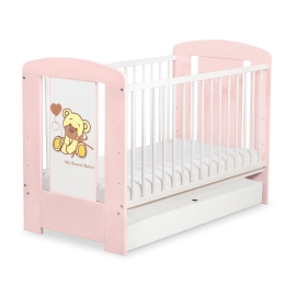 Baby cot bed 120x60cm Tedy Bear with bow pink with drawer STANDARD