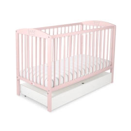 Baby cot bed 120x60cm with crown no. 5006-01- powder pink with drawer STANDARD