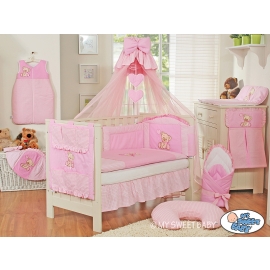 Baby Cot Bed Mosquito-net made of tulle- Bear with bow pink