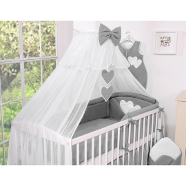Baby Cot Bed Mosquito-net made of tulle- Hanging Hearts anthracite