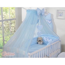 Baby Cot Bed Mosquito-net made of tulle- Hanging Hearts blue