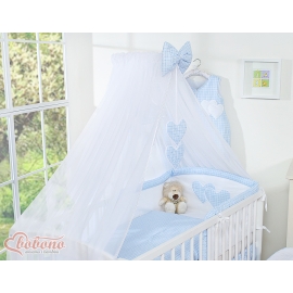 Baby Cot Bed Mosquito-net made of tulle- Hanging Hearts blue checkered
