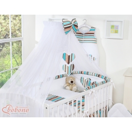 Baby Cot Bed Mosquito-net made of tulle- Hanging Hearts brown stripes