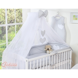 Baby Cot Bed Mosquito-net made of tulle- Hanging Hearts gray