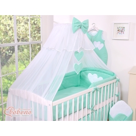Baby Cot Bed Mosquito-net made of tulle- Hanging Hearts mint