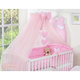 Baby Cot Bed Mosquito-net made of tulle- Hanging Hearts pink
