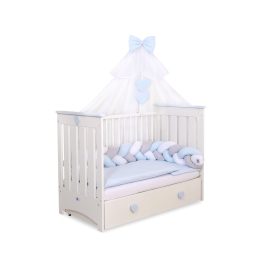 Baby Cot Bed Mosquito-net made of tulle- white hearts with blue