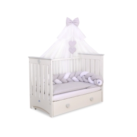 Baby Cot Bed Mosquito-net made of tulle- white with Gray hearts