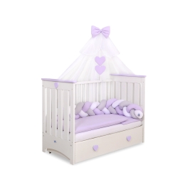 Baby Cot Bed Mosquito-net made of tulle- white with lilac hearts