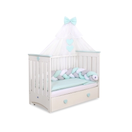 Baby Cot Bed Mosquito-net made of tulle- white with mint hearts