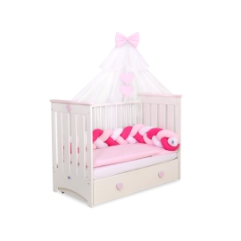 Baby Cot Bed Mosquito-net made of tulle- white with pink hearts
