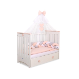 Baby Cot Bed Mosquito-net made of tulle- white with powder rosa hearts