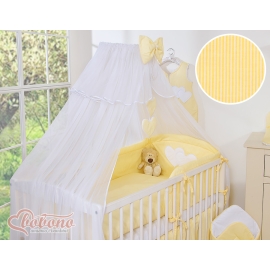 Baby Cot Bed Mosquito-net Tulle- Hanging Hearts yellow stripes