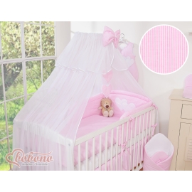 Baby Cot Bed Tulle Mosquito-net- Hanging Hearts pink stripes