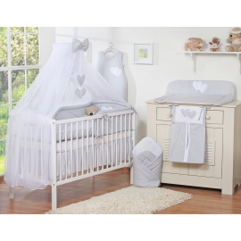 Baby cot Bedding set 5-pcs with mosquito-net- Hanging Hearts Gray