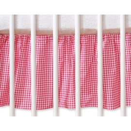 Baby cot decorative skirt dust Ruffle-Masking flounce 140x70cm- Hanging Hearts dark pink checkered