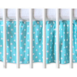 Baby cot decorative skirt dust Ruffle-Masking flounce 140x70cm- Hanging Hearts white dots on turquoise
