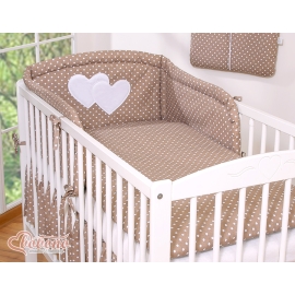 Baby Crib/Cot Bedding set 3-pcs Hanging Hearts white dots on brown
