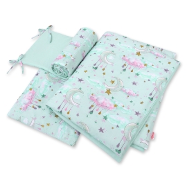 Baby Crib/Cot Bedding set 3-pcs - moons mint
