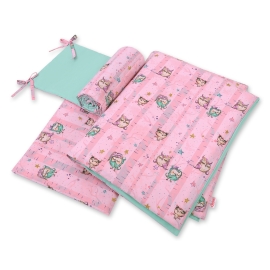 Baby Crib/Cot Bedding set 3-pcs - Owls pink-mint