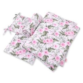 Baby Crib/Cot Bedding set 3-pcs - peony flower pink