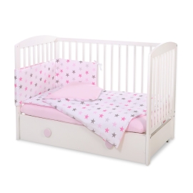 Baby Crib/Cot Bedding set 3-pcs - stars gray - pink/ pink