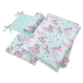Baby Crib/Cot Bedding set 3-pcs - unicorn mint