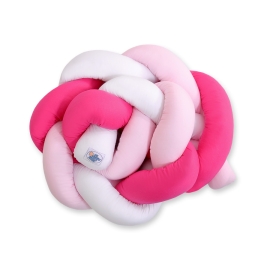 Baby Crib/Cot Braided Bumper 180cm - white-dark pink-pink