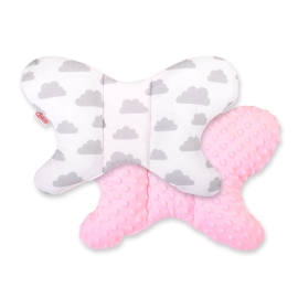 Baby Double-sided Anti Shock Pillow "BUTTERFLY" - clouds gray/pink