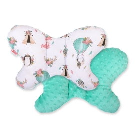 Baby Double-sided Anti Shock Pillow "BUTTERFLY" - foxes beige/mint