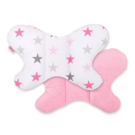 Baby Double-sided Anti Shock Pillow "BUTTERFLY" - Gray-pink stars/pink