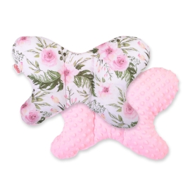 Baby Double-sided Anti Shock Pillow "BUTTERFLY" - peony flower pink/pink