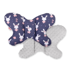 Baby Double-sided Anti Shock Pillow "BUTTERFLY" - rabbits navy blue/gray