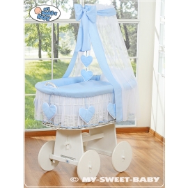 Wicker Crib on Wheels with drapes - Amelie blue