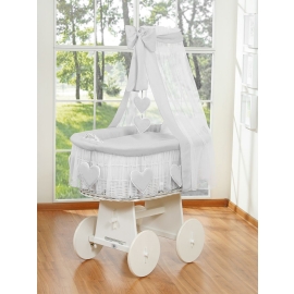 Baby Moses Basket on Wheels / Wicker crib drapes- Amelie grey