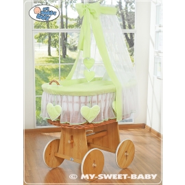 Baby Wicker Crib on Wheels with Drapes  Amelie green