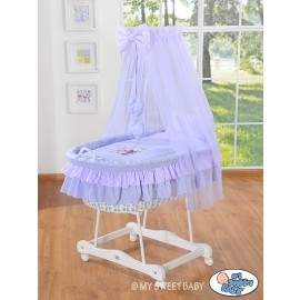 Baby Moses Basket on Wheels / Wicker drape crib- Bear with bow lilac