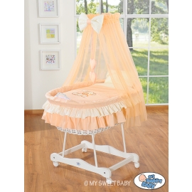 Baby Moses Basket on Wheels / Wicker drape crib- Bear with bow peach