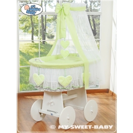 Baby Moses Basket on Wheels / Wicker drape crib- Bell Amy green