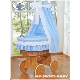 Baby Moses Basket on Wheels / Wicker drape crib- Bellamy Blue