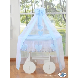 Baby Moses Basket on Wheels / Wicker drape crib Deluxe- Amelie blue