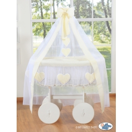 Baby Moses Basket on Wheels / Wicker drape crib Deluxe- Amelie cream